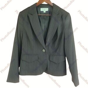 Sharagano Suit Jacket,Women’s Size 12, Black W/ Brown/white Pin-Stripes, Pockets